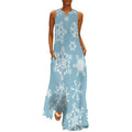 Robe longue maxi maxi sans manches à col en V, coupe ample, style cocktail, avec poches, motif flocons de neige d'hiver