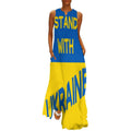 Robe longue maxi maxi sans manches pour femme, col en V, coupe ample, unie, avec poches, « Je soutiens l'Ukraine »